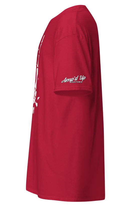 Amp'd Up Custom Stay Spooky T-Shirt in red with short sleeves and logo on the sleeve