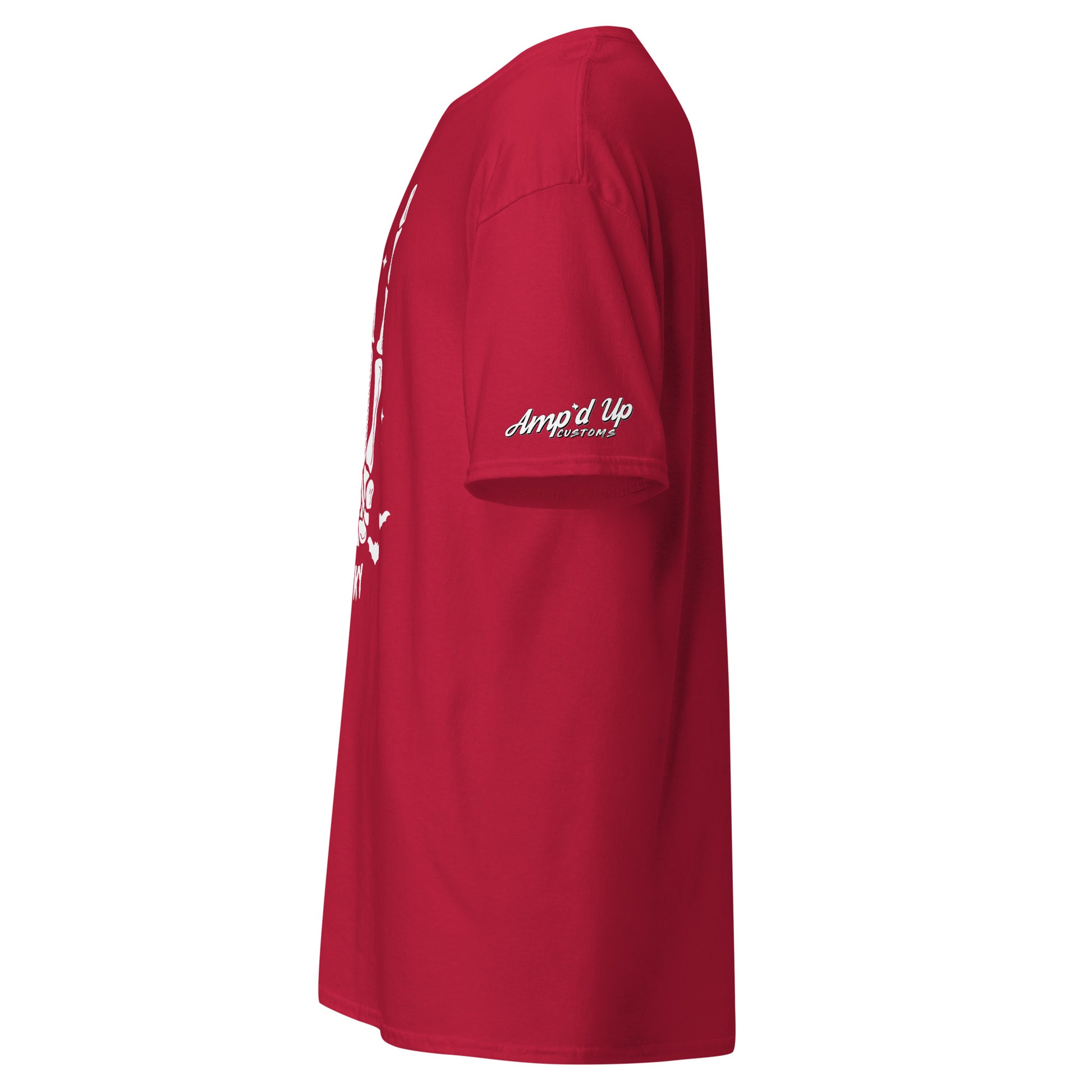 Amp'd Up Custom Stay Spooky T-Shirt in red with short sleeves and logo on the sleeve