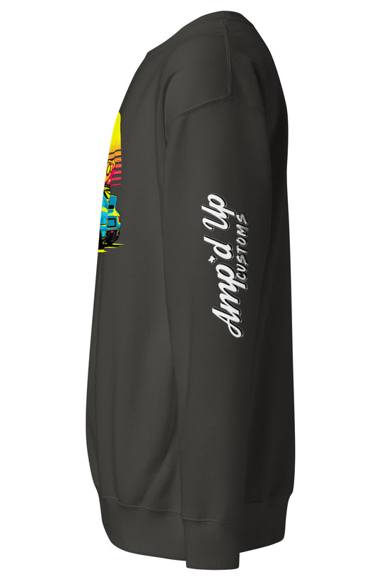 Amp'd Up Custom Sunset Porsche Sweatshirt in Black with Vibrant Graphic Design