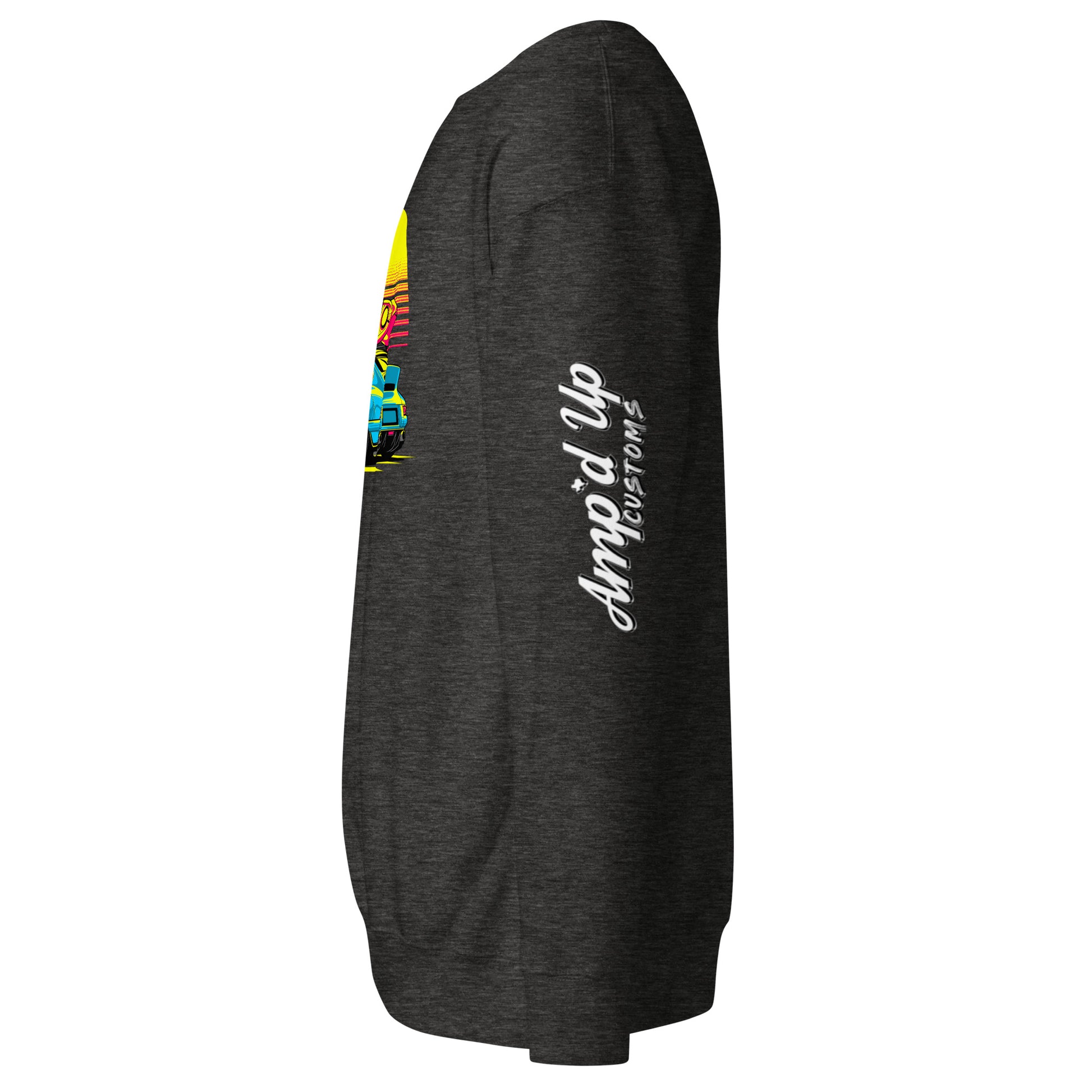 Gray Sunset Porsche Sweatshirt from Amp'd Up Custom with vibrant car graphic design