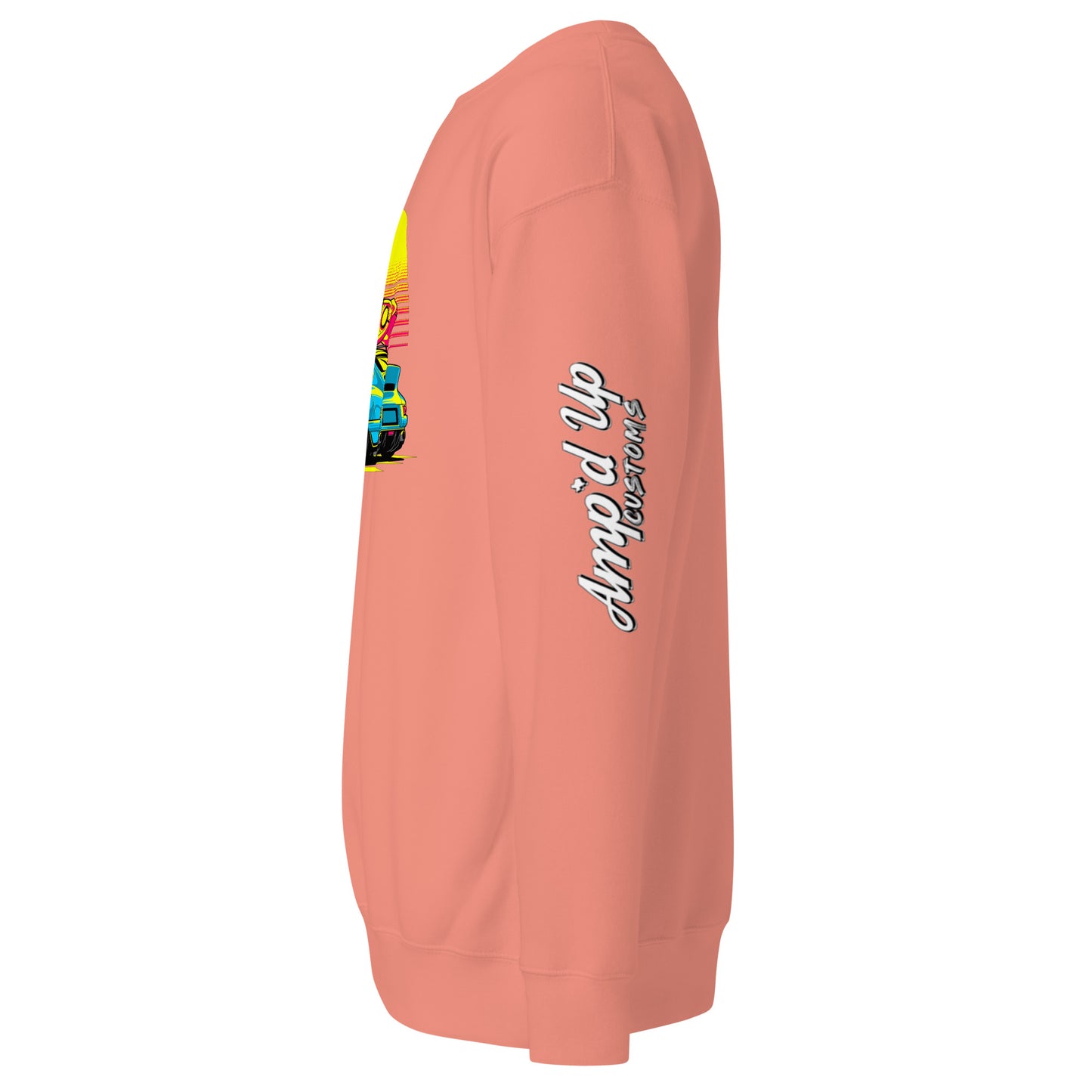 Sunset Porsche Sweatshirt in Coral with Custom Amp'd Up Graphic Design