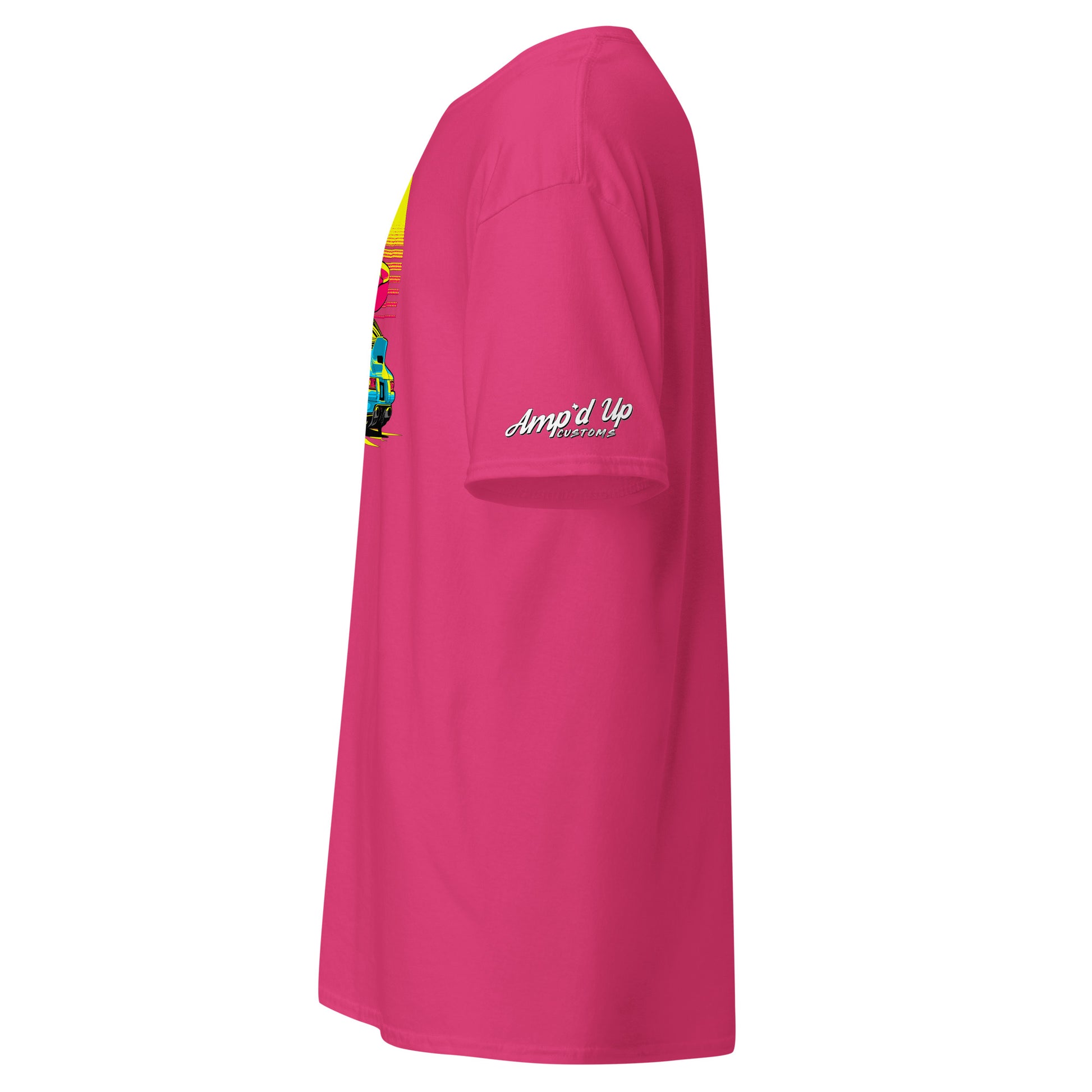 Pink Sunset Porsche T-Shirt featuring vibrant graphics and a relaxed fit from Amp'd Up Custom