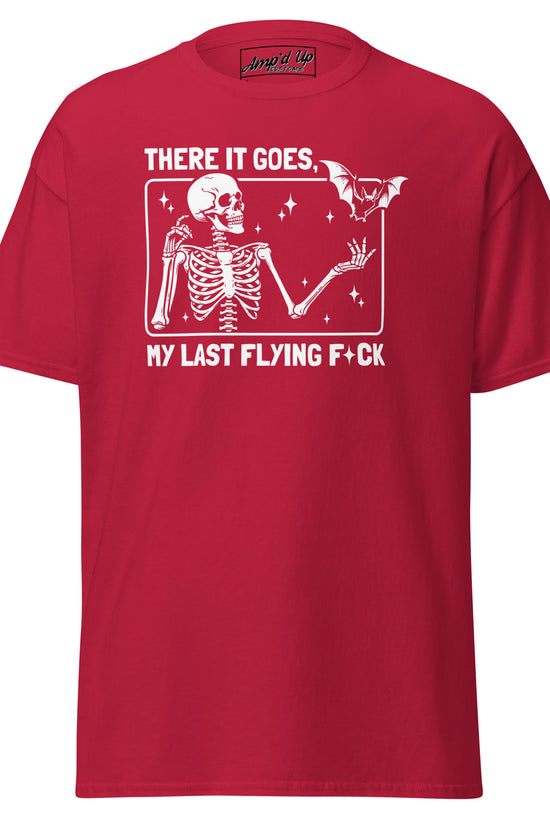 There it goes, My Last Flying F*ck T-Shirt by Amp'd Up Custom in red with skeleton and bat graphic