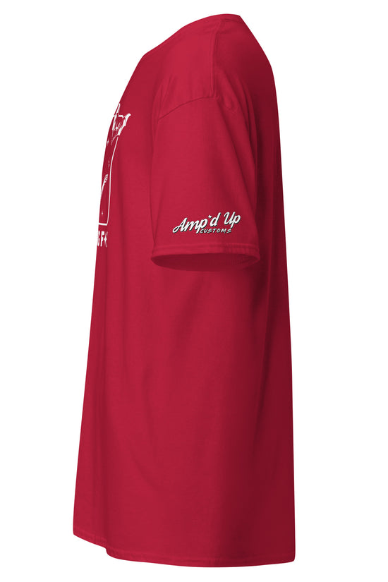 Red Amp'd Up Custom There it goes My Last Flying F*ck T-Shirt side view with logo on sleeve