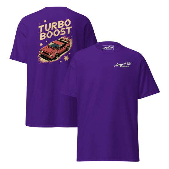 Purple Amp'd Up Custom T-shirt with Turbo Boost T-Shirt Graphic on Back and small logo on front