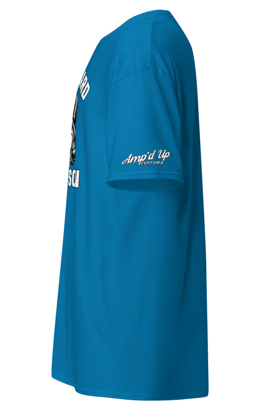 Blue Work Hard Ol Son T Shirt by Amp'd Up Custom with logo on sleeve and graphic print on front