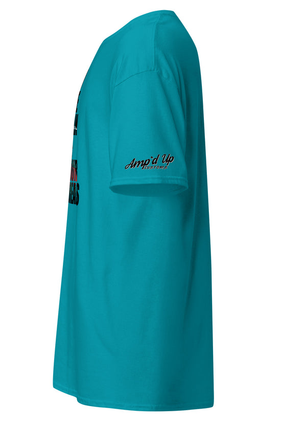 Side view of turquoise Amp'd Up Custom I'm The Man Of Your Dreams Freddy Krueger T-Shirt