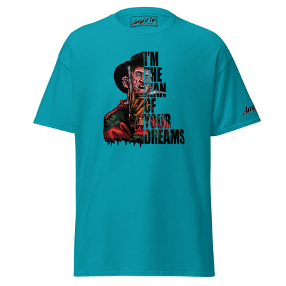 Blue Amp'd Up Custom I'm The Man Of Your Dreams Freddy Krueger T-Shirt with horror graphic print