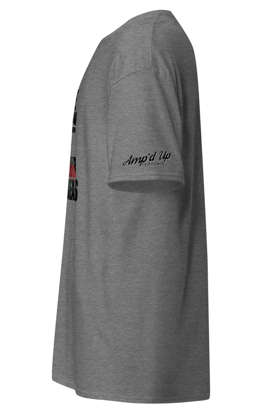 Gray Amp'd Up Custom I'm The Man Of Your Dreams Freddy Krueger T-Shirt side view with sleeve logo