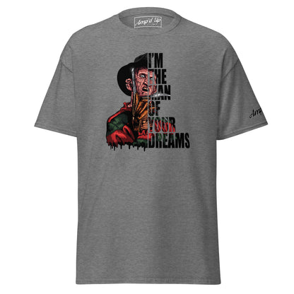 Amp'd Up Custom gray T-shirt featuring I'm The Man Of Your Dreams Freddy Krueger T-Shirt graphic design