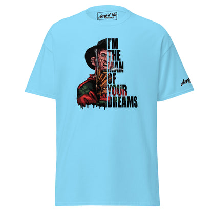 Light blue Amp'd Up Custom I'm The Man Of Your Dreams Freddy Krueger T-Shirt with graphic print