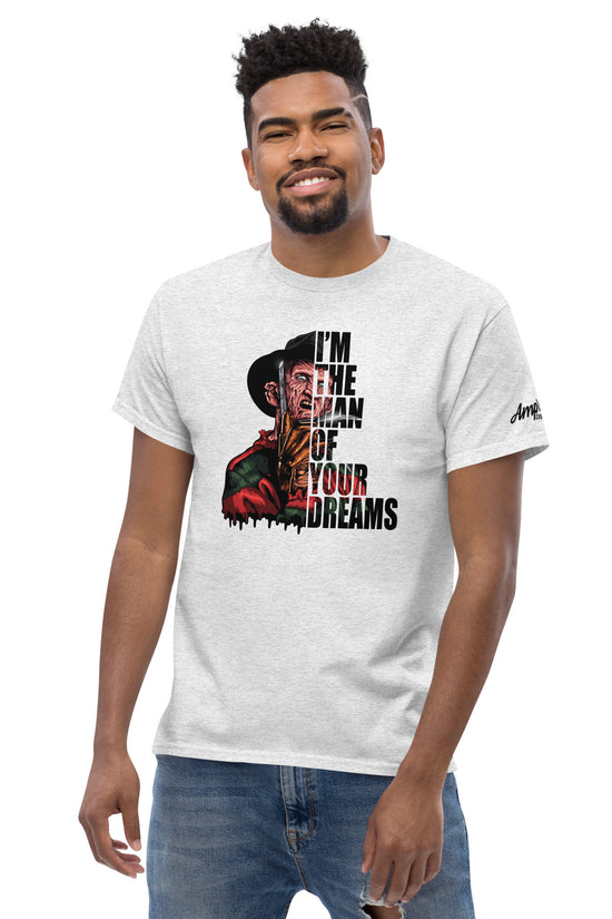 I'm The Man Of Your Dreams Freddy Krueger T-Shirt featuring Freddy Krueger graphic on a white tee by Amp'd Up Custom
