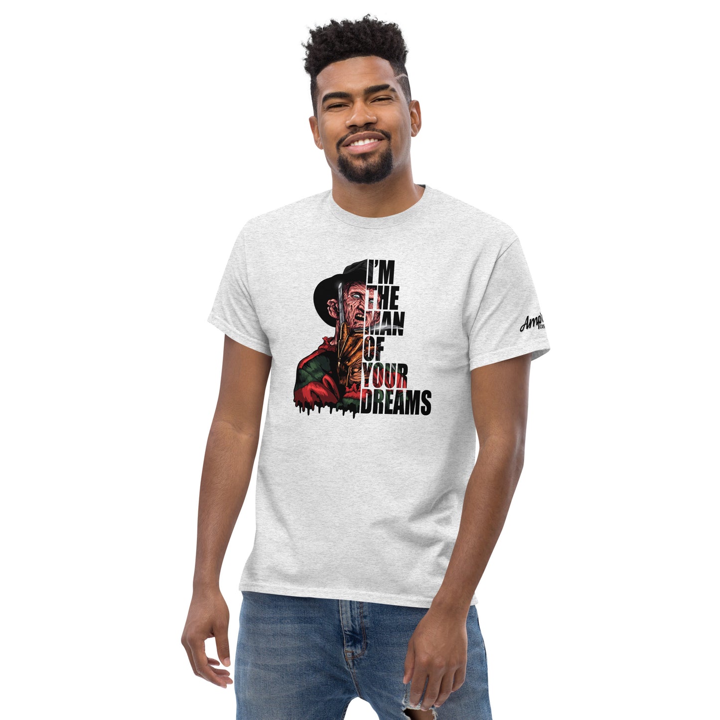 I'm The Man Of Your Dreams Freddy Krueger T-Shirt featuring Freddy Krueger graphic on a white tee by Amp'd Up Custom
