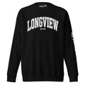 Amp'd Up Custom black Longview Texas Sweatshirt with white lettering and crew neck design