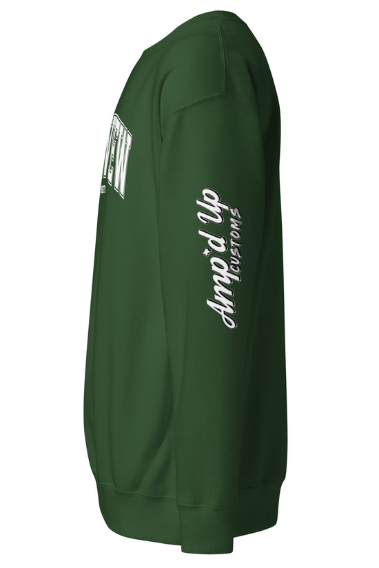 Green Longview Texas Sweatshirt from Amp'd Up Custom with Amp'd Up Customs logo on sleeve
