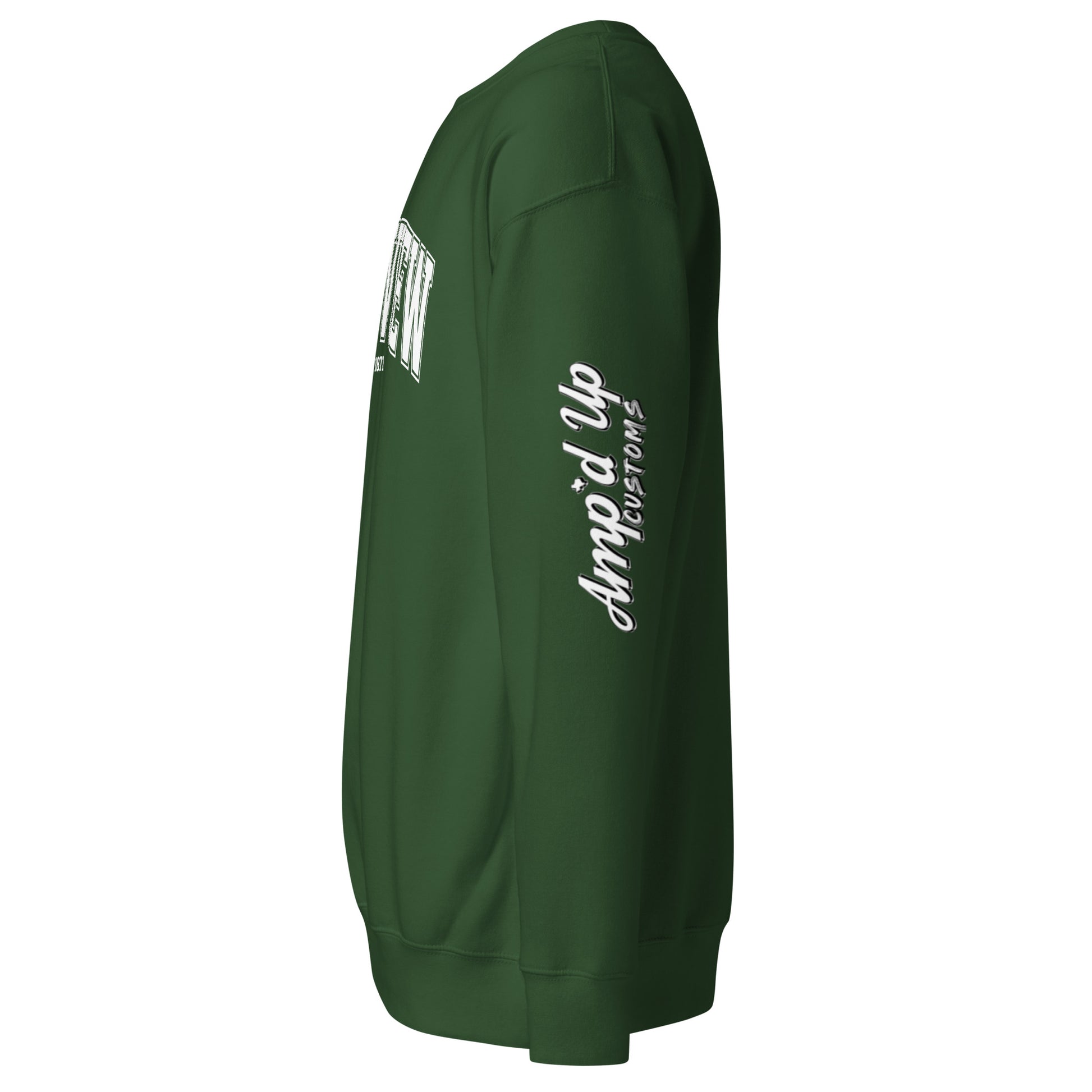 Green Longview Texas Sweatshirt from Amp'd Up Custom with Amp'd Up Customs logo on sleeve