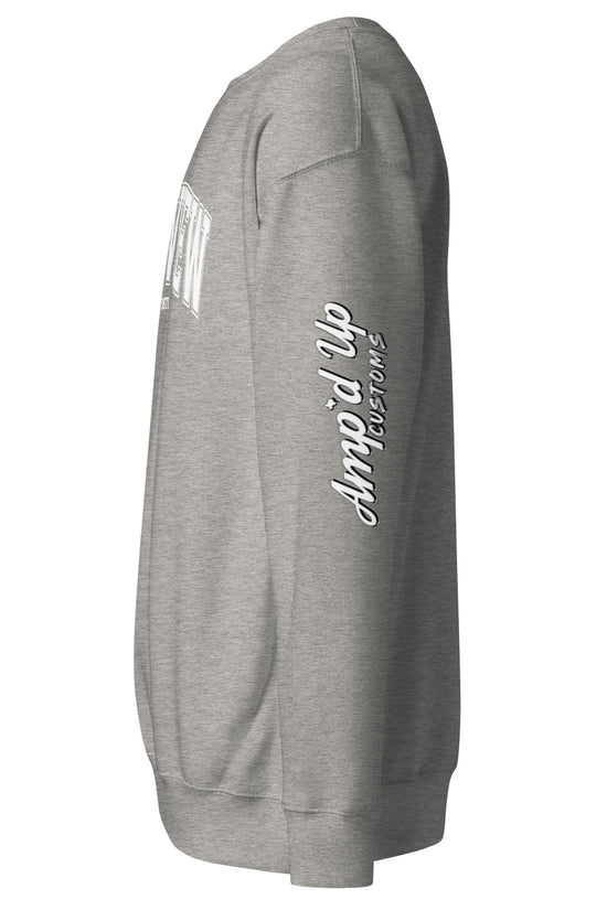 Gray Longview Texas Sweatshirt by Amp'd Up Custom with logo printed on the sleeve and front