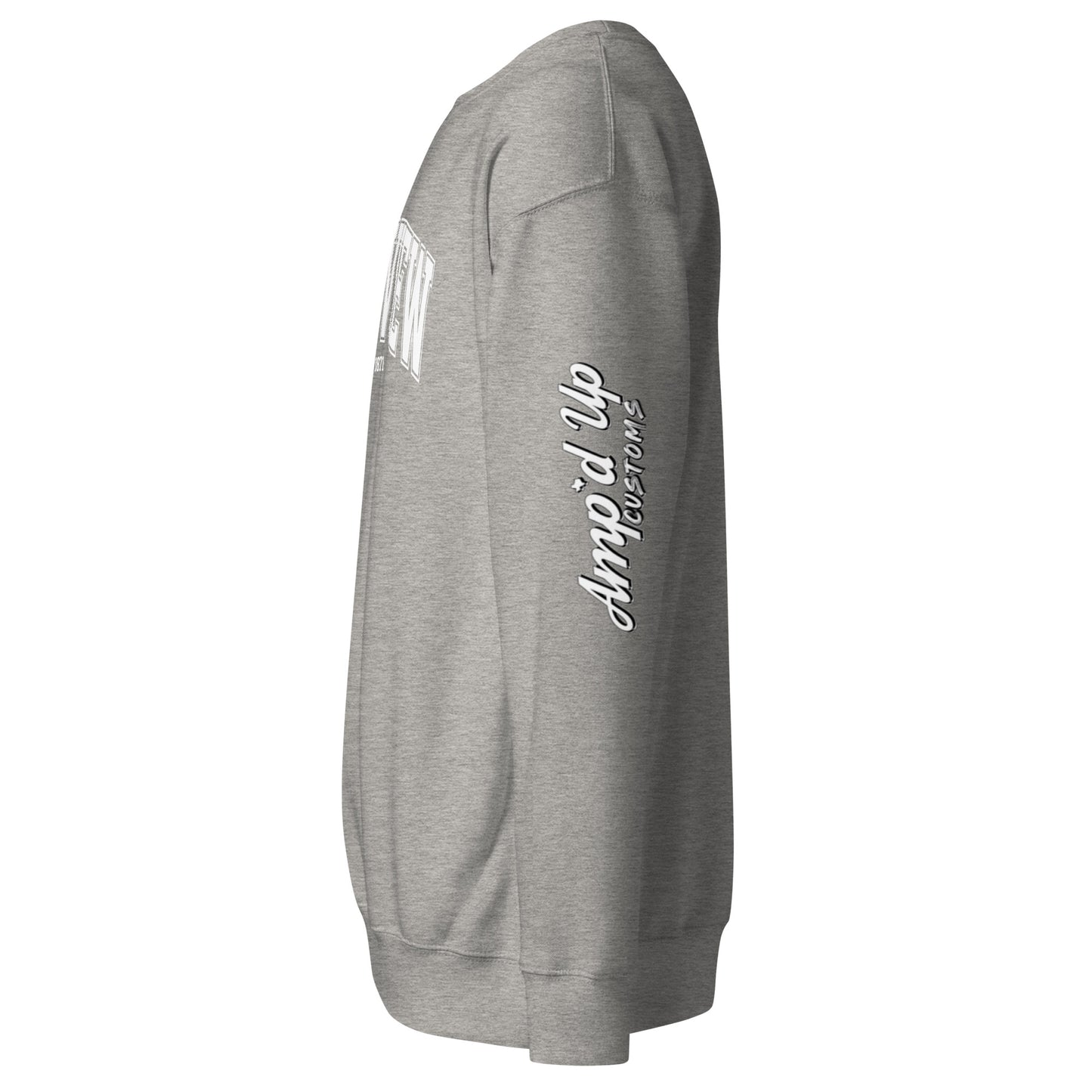 Gray Longview Texas Sweatshirt by Amp'd Up Custom with logo printed on the sleeve and front