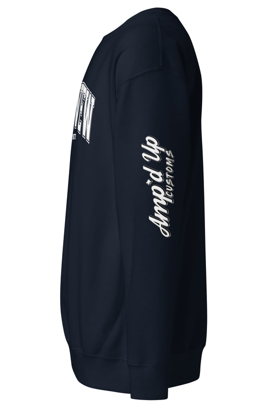 Amp'd Up Custom navy Longview Texas Sweatshirt with logo print on sleeve and chest
