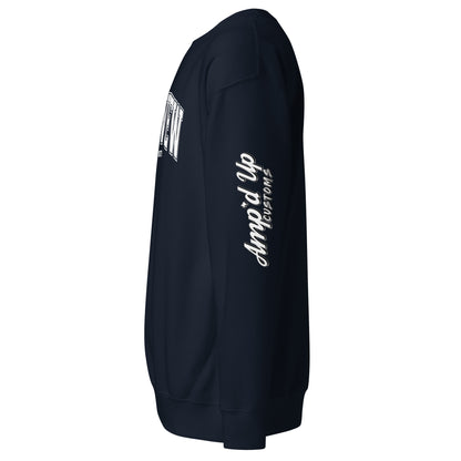 Amp'd Up Custom navy Longview Texas Sweatshirt with logo print on sleeve and chest