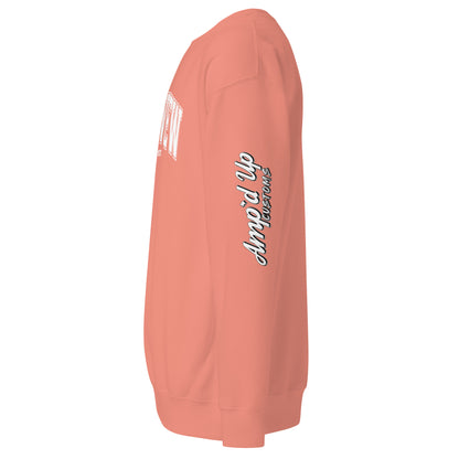 Coral Longview Texas Sweatshirt by Amp'd Up Custom with white logo on sleeve and comfortable fit