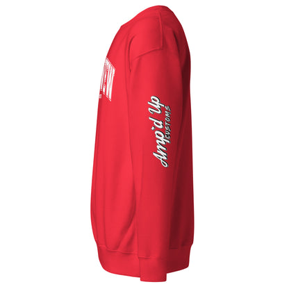 Red Longview Texas Sweatshirt by Amp'd Up Custom with logo printed on sleeve and front