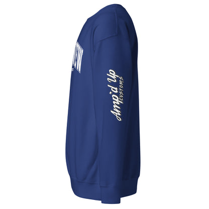 Amp'd Up Custom long sleeve Longview Texas Sweatshirt in navy blue with logo on sleeve