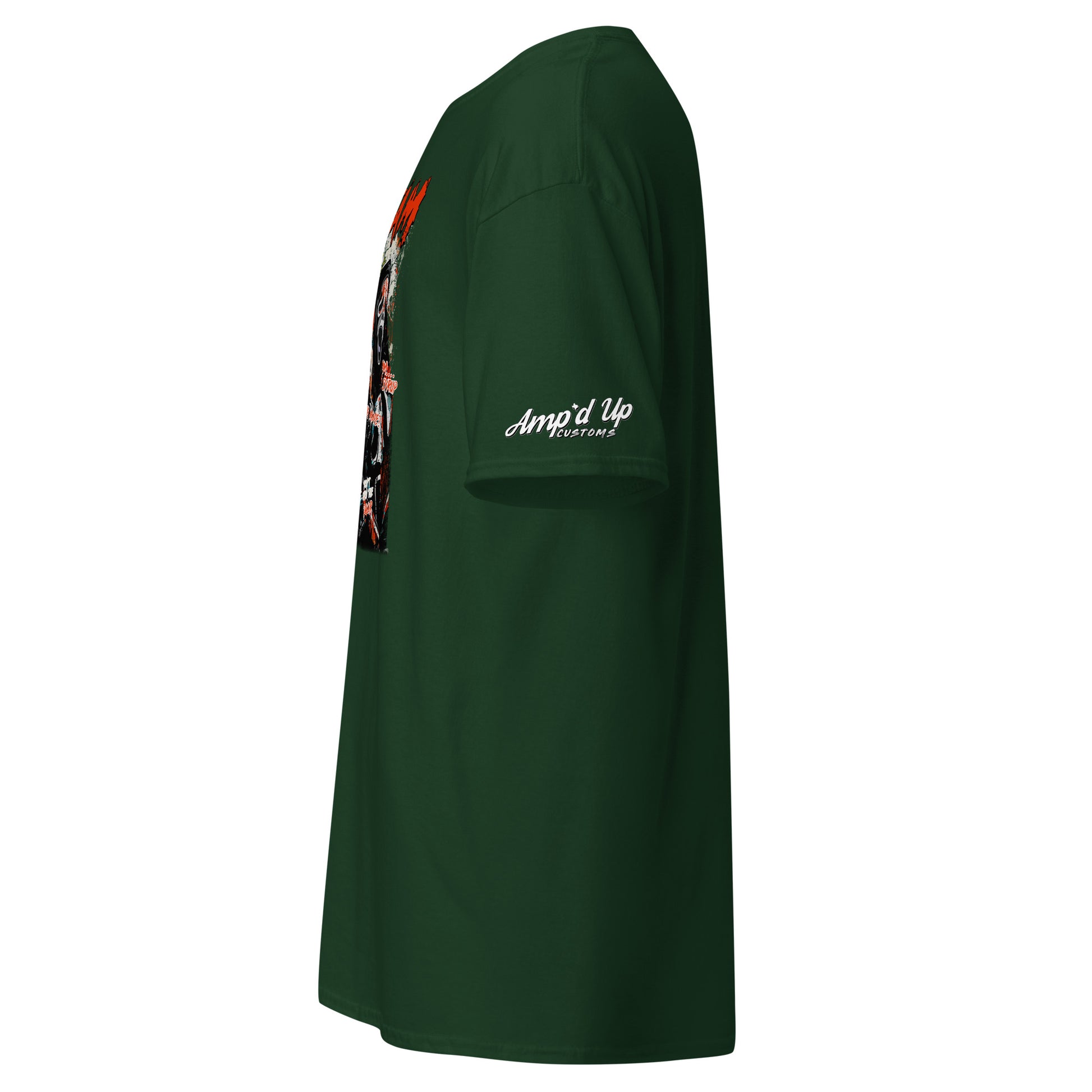 Green Amp'd Up Custom Scream T Shirt with graphic design on front and logo on sleeve