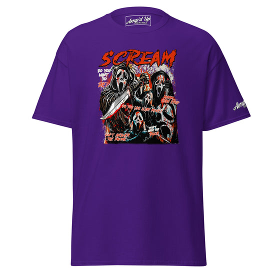 Purple Scream T-Shirt by Amp'd Up Custom featuring horror movie ghost face characters and graphic text