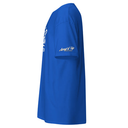 Side view of a blue Be kind, of a bitch T-Shirt by Amp'd Up Custom, designed for a casual look