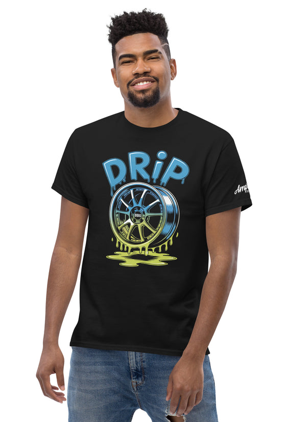Amp'd Up Custom Drip T-Shirt featuring a colorful graphic design with a dripping wheel