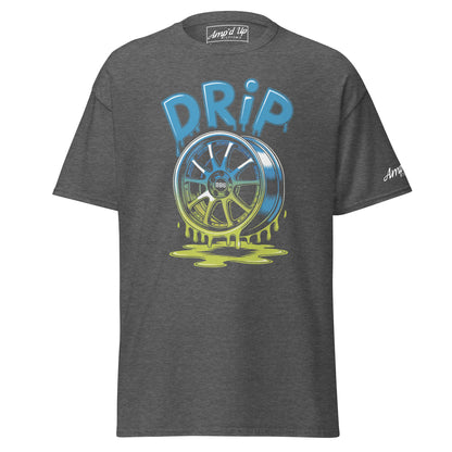 Amp'd Up Custom Drip T-Shirt featuring a vibrant graphic design with a wheel and dripping paint