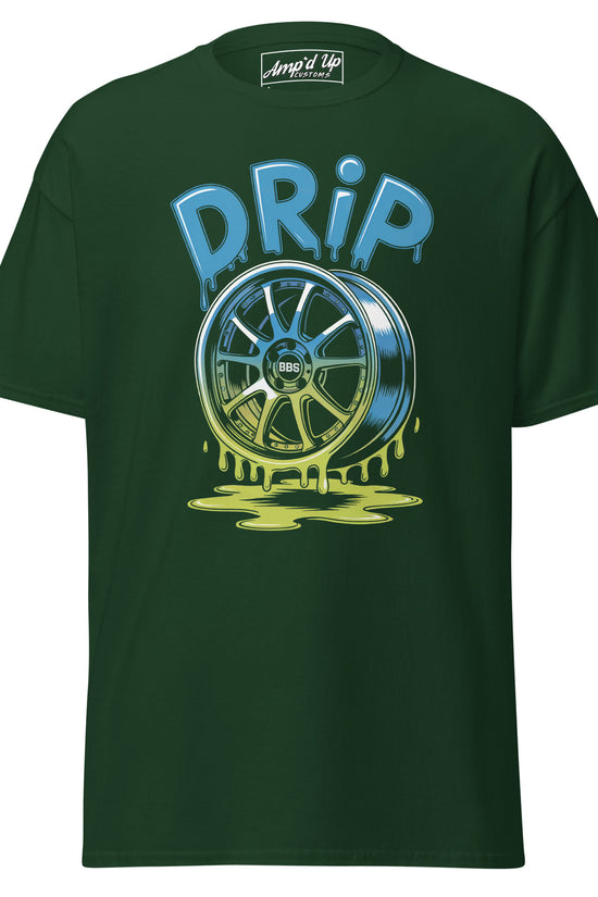Amp'd Up Custom Drip T-Shirt featuring a colorful wheel design with dripping paint effect