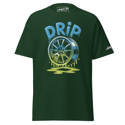 Amp'd Up Custom Drip T-Shirt featuring a colorful wheel design with dripping paint effect