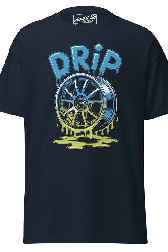 Amp'd Up Custom Drip T-Shirt featuring a colorful wheel graphic with dripping paint design