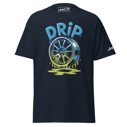 Amp'd Up Custom Drip T-Shirt featuring a colorful wheel graphic with dripping paint design