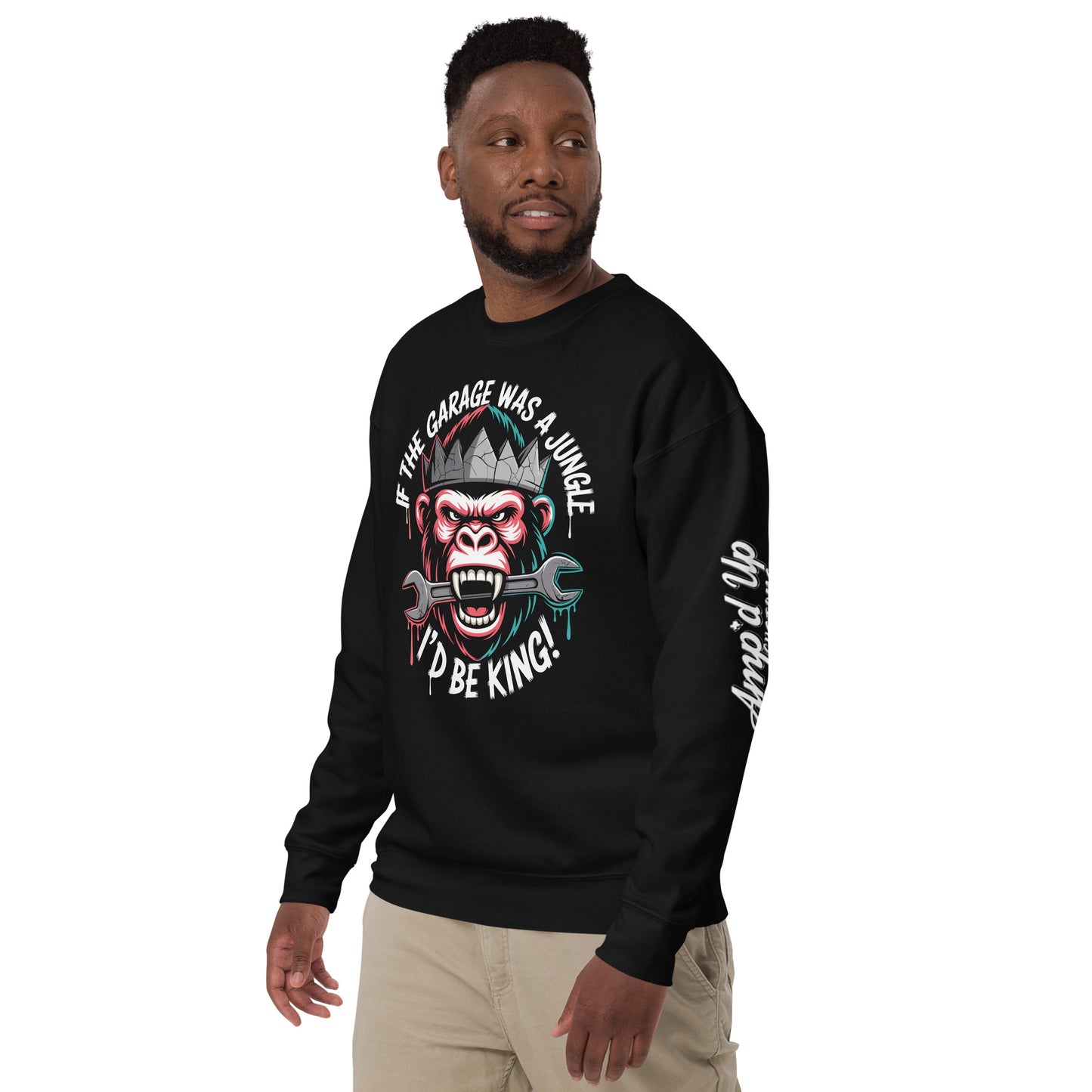 King of the Garage Sweatshirt featuring a bold graphic and comfortable fit for mechanics and garage enthusiasts.