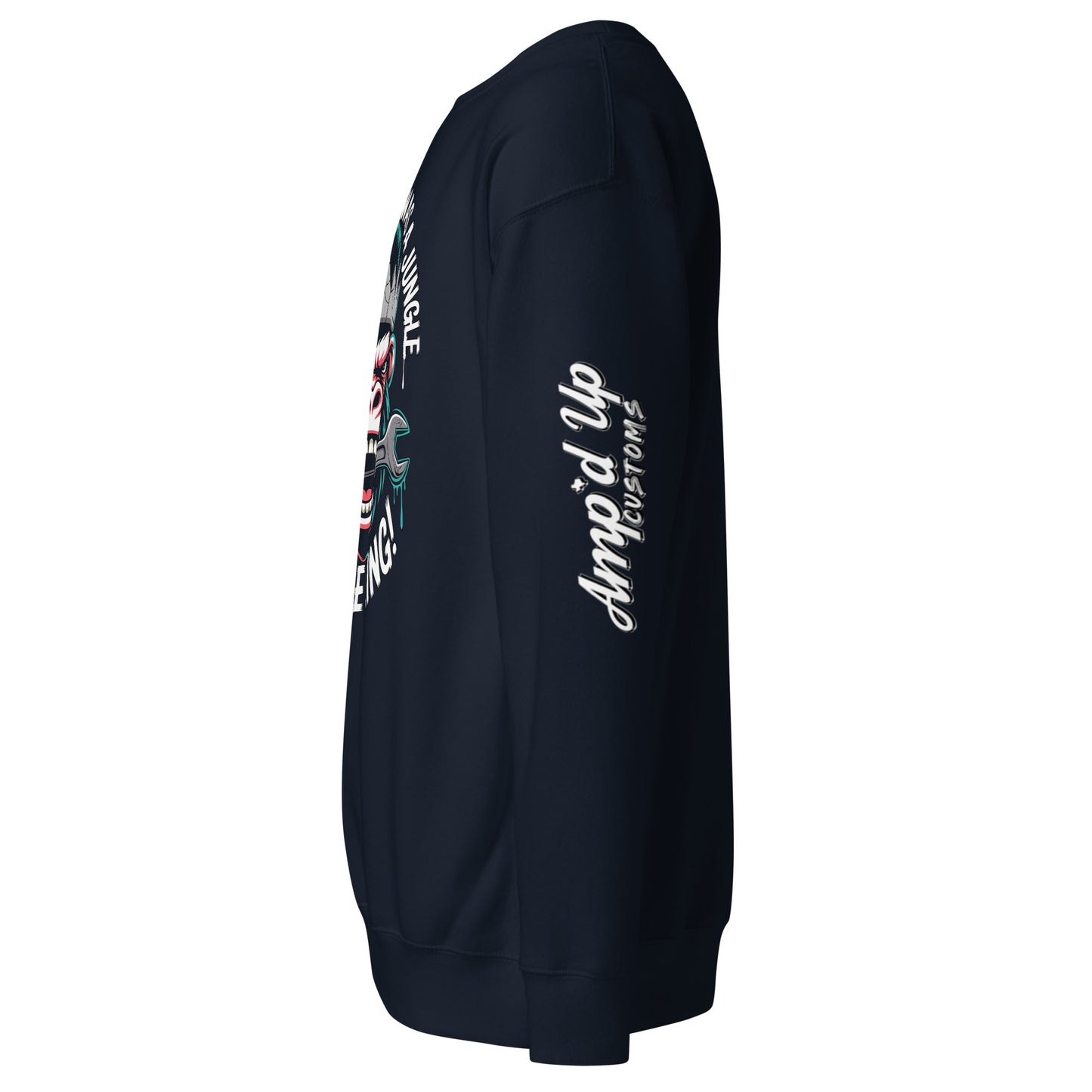 King of the Garage Sweatshirt by Amp'd Up Custom in navy with unique graphic design on the side