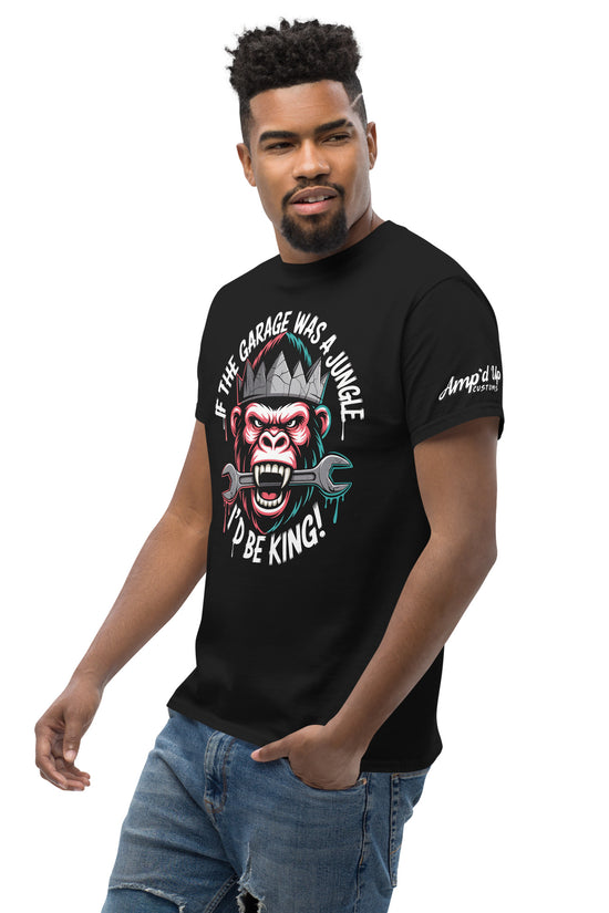 King of the Garage T-Shirt featuring a colorful gorilla design and bold text for automotive enthusiasts