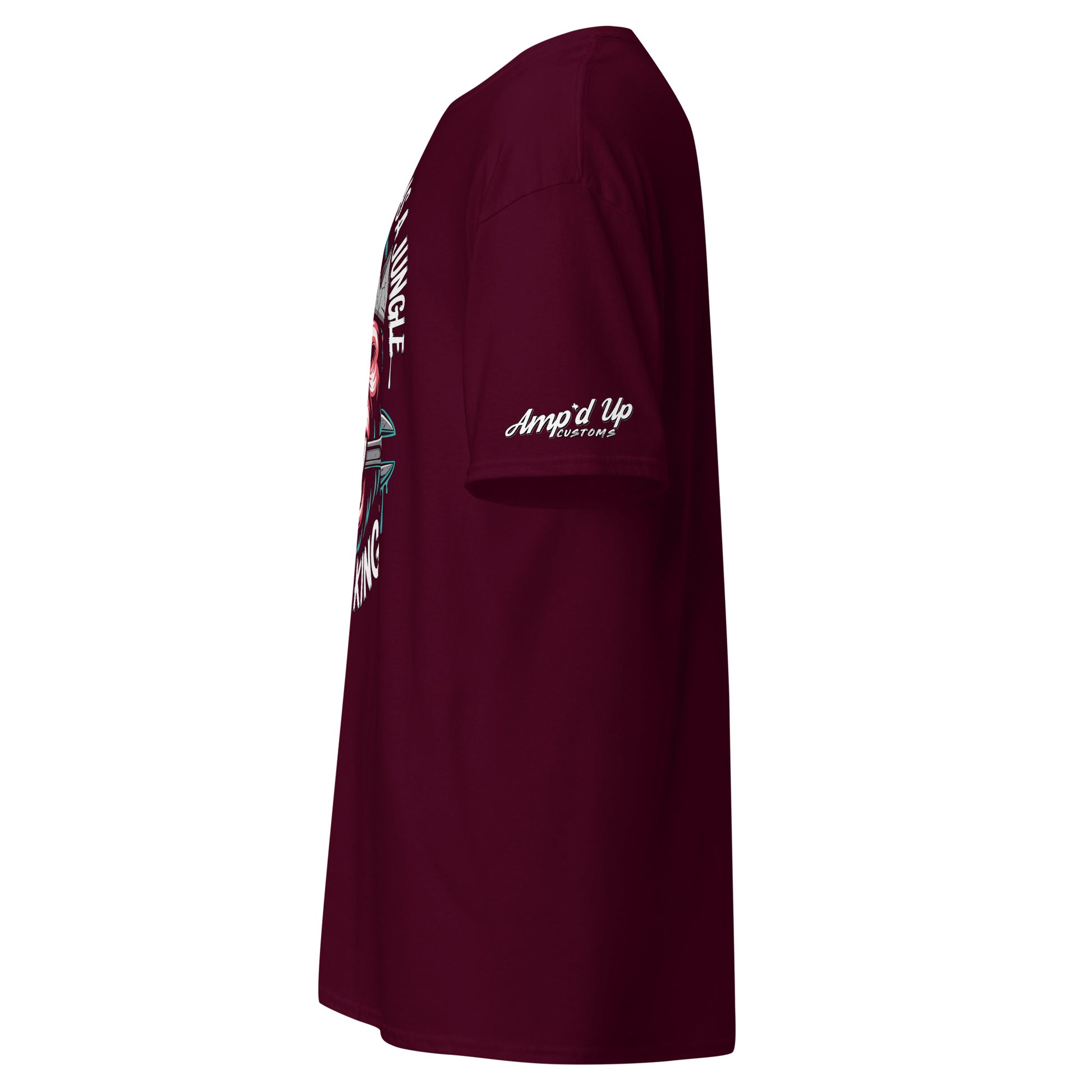 King of the Garage T-Shirt in maroon from Amp'd Up Custom featuring a bold graphic design