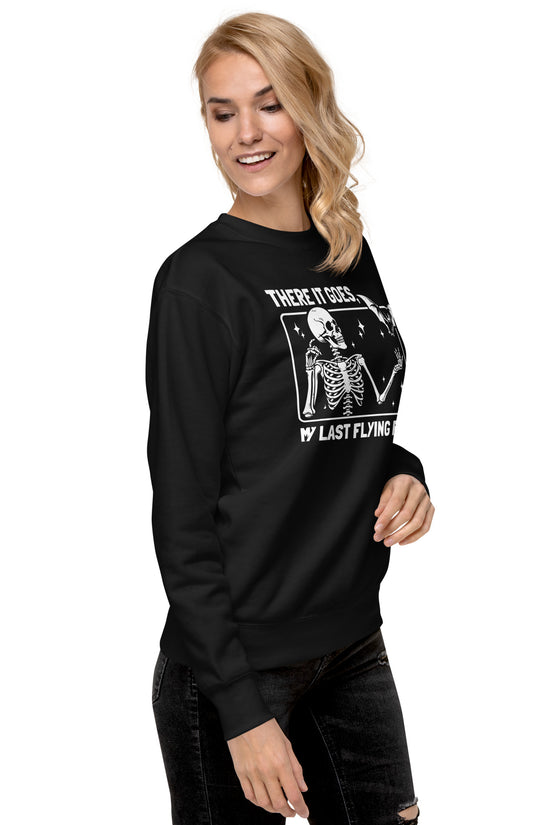 Amp'd Up Custom black sweatshirt with There It Goes My Last Flying F*ck Sweatshirt skeleton graphic