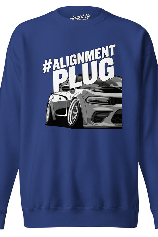 #ALIGNMENT PLUG Sweatshirt in Blue Featuring a Stylish Car Graphic for Automotive Enthusiasts