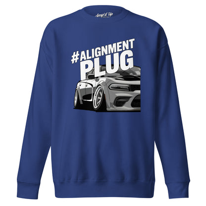 #ALIGNMENT PLUG Sweatshirt in Blue Featuring a Stylish Car Graphic for Automotive Enthusiasts