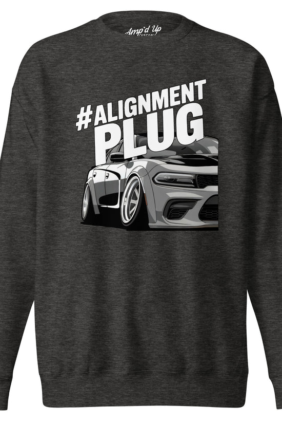 #Alignment PLUG Sweatshirt featuring a sleek car graphic on a dark background