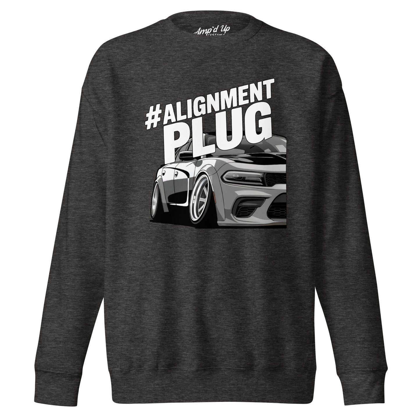 #Alignment PLUG Sweatshirt featuring a sleek car graphic on a dark background