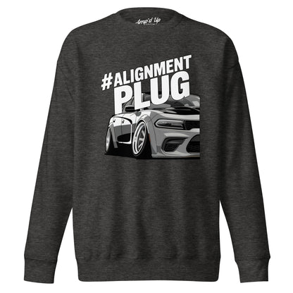 #Alignment PLUG Sweatshirt featuring a sleek car graphic on a dark background