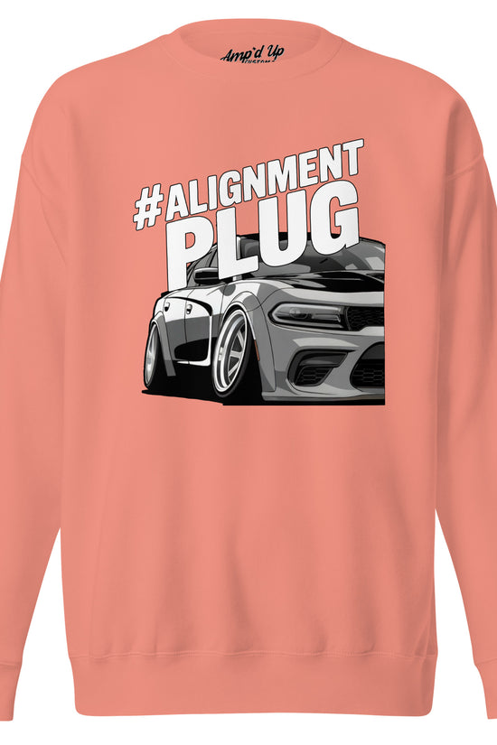 Amp'd Up Custom Alignment PLUG Sweatshirt in coral with graphic car design