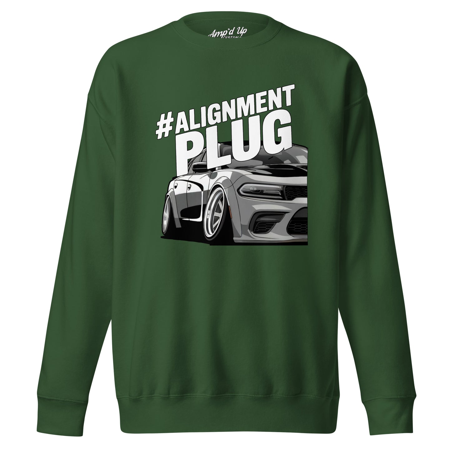 Amp'd Up Custom Alignment PLUG Sweatshirt in Green with Graphic Car Design