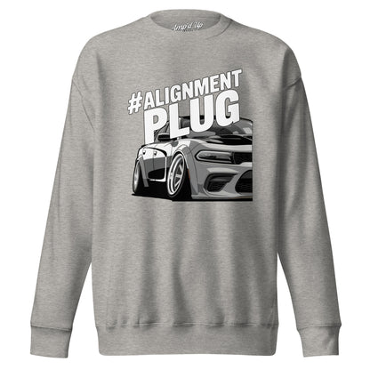Amp'd Up Custom Alignment PLUG Sweatshirt in grey featuring a car graphic for automotive enthusiasts
