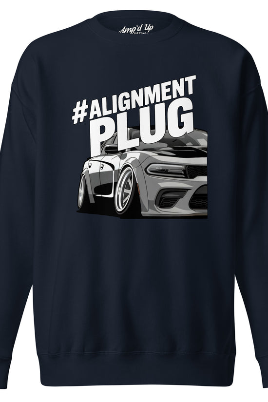 #Alignment PLUG Sweatshirt by Amp'd Up Custom featuring a stylized car graphic in dark navy
